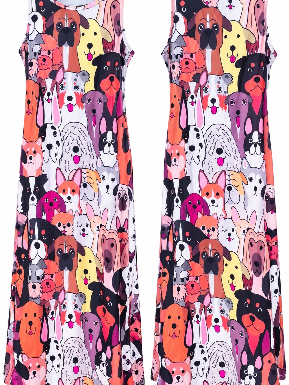 🐶 Dog Lover Colorful Puppy Print Sleeveless Maxi Dress M/L